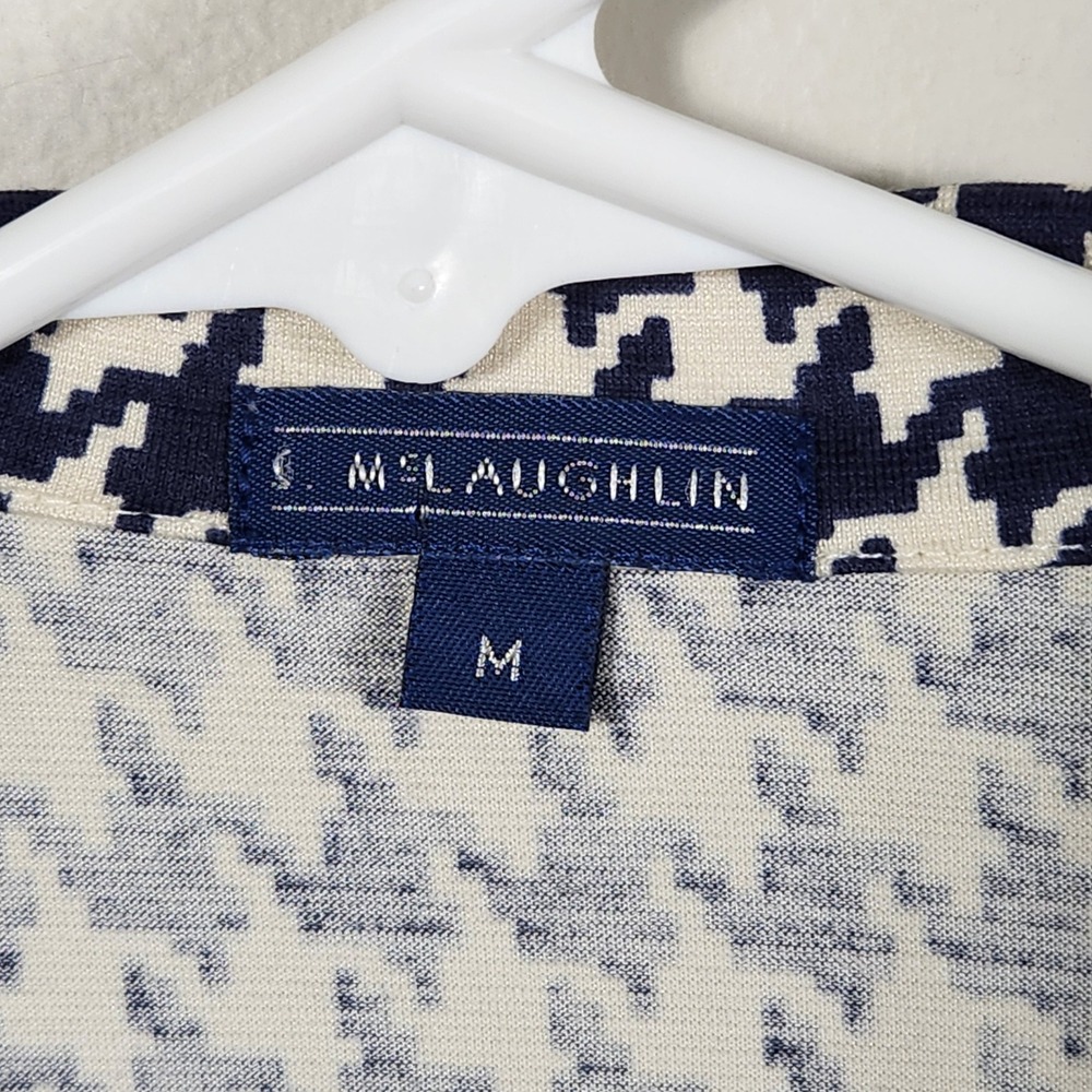 J. McLaughlin Silk Wrap Dress Navy Houndstooth Long Sleeve Preppy Coastal Size M - Picture 3 of 7